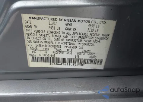 2008 Nissan Maxima 3.5 Se z USA, uszkodzony, nr VIN 1N4BA41E58C819481